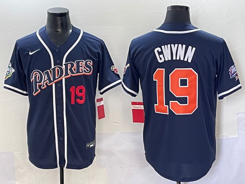 Men 2025 San Diego Padres 19 Gwynn Blue Throwback Game Nike MLB Jersey style 62